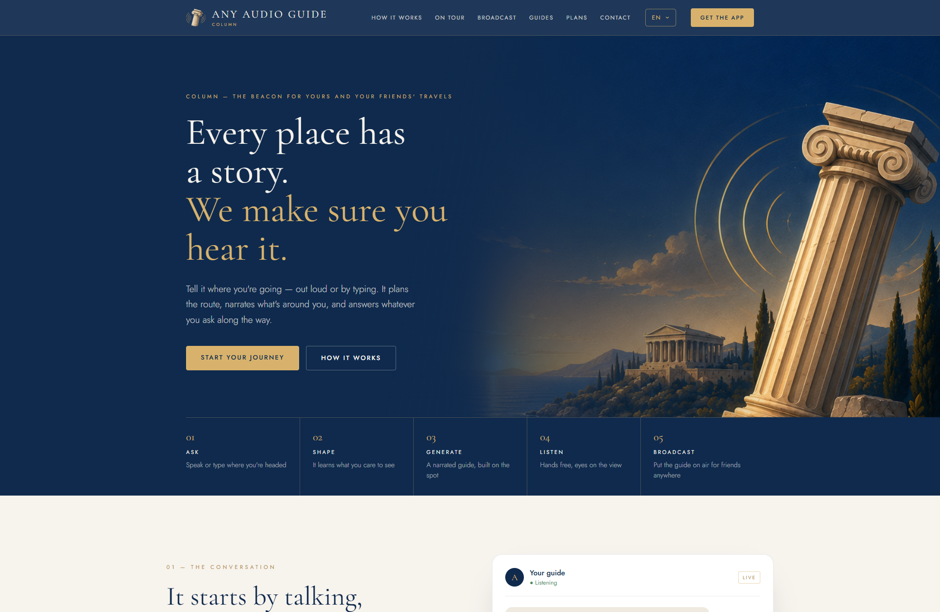 anyaudioguide.com — Startseite im Laptop